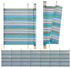 8 Pole Windbreak Wooden Windbreaker Beach Camping Caravan Holiday Sun Screen Shelter Tall Wind Break 5ft High X 9ft Long Green