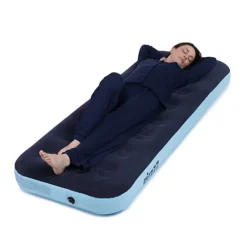 AirzzZ Inflatable Flocked Single Air Bed For Camping, Outdoor & Indoor Mattress