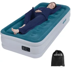 AirzzZ Inflatable High Raised Single Air Bed Mattress With Built-In Electric Pump