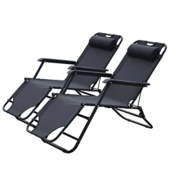 Alivio Set Of 2 Black Reclining Foldable Sun Loungers
