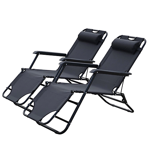 Alivio Set Of 2 Black Reclining Foldable Sun Loungers 1 Alivio Set Of 2 Black Reclining Foldable Sun Loungers