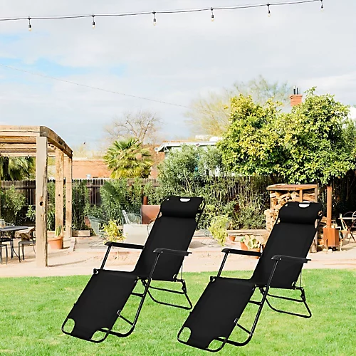 Alivio Set Of 2 Black Reclining Foldable Sun Loungers 2 Alivio Set Of 2 Black Reclining Foldable Sun Loungers - Image 2