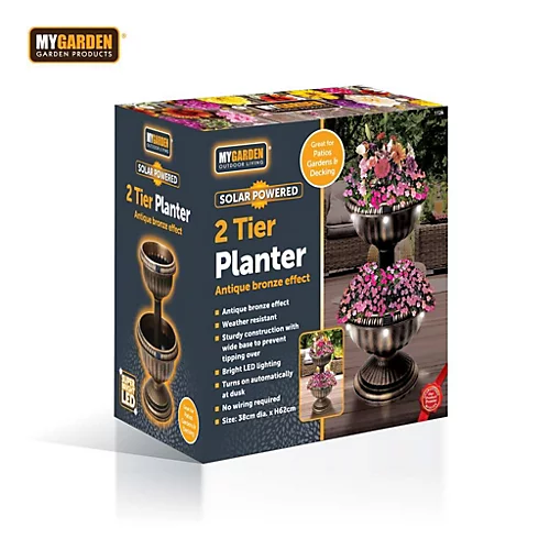 Antique Bronze Solar Light 2 Tier Planter 1 Antique Bronze Solar Light 2 Tier Planter