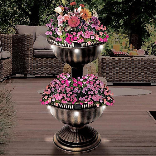 Antique Bronze Solar Light 2 Tier Planter 2 Antique Bronze Solar Light 2 Tier Planter - Image 2