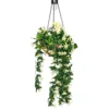 Artificial Duranta White Flowers Hanging Basket With Solar Light 26cm