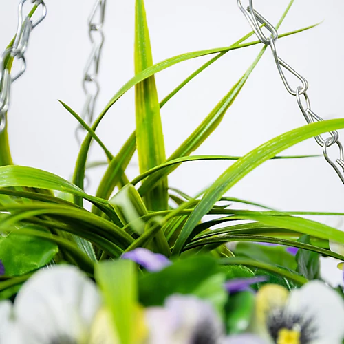 Artificial Pansy Flowers Rattan Hanging Basket Decoration Yellow Purple & White 25cm 3 Artificial Pansy Flowers Rattan Hanging Basket Decoration Yellow Purple & White 25cm - Image 3