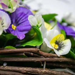 Artificial Pansy Flowers Rattan Hanging Basket Decoration Yellow Purple & White 25cm 7 Artificial Pansy Flowers Rattan Hanging Basket Decoration Yellow Purple & White 25cm -Outsunny Garden Zone artificial pansy flowers rattan hanging basket decoration yellow purple white 25cm5055837297418 04c MP