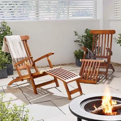 Bantham Teak Hardwood Steamer Lounger -Outsunny Garden Zone bantham teak hardwood steamer lounger5053360869171 03c MP