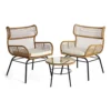 Beautify BTFY Rattan Effect Bistro Set, Weatherproof Boho 2 Seater Patio Set, Wing Back Armchairs, Cushions & Glass Top Table