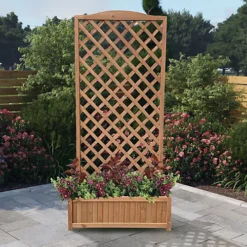 BillyOh Flora Pair Of Fir Wooden Planter Boxes With Lattice Trellis