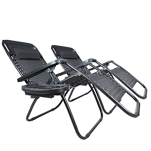 Birchtree Folding Reclining Garden Patio Chair Sun Lounger Recliner Zero Gravity Set Of 2 With Cup Holder Cushion BT-SR03 Black 3 Birchtree Folding Reclining Garden Patio Chair Sun Lounger Recliner Zero Gravity Set Of 2 With Cup Holder Cushion BT-SR03 Black - Image 3