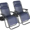 Birchtree Folding Reclining Garden Patio Chair Sun Lounger Recliner Zero Gravity Set Of 2 With Cup Holder Cushion BT-SR03 Blue