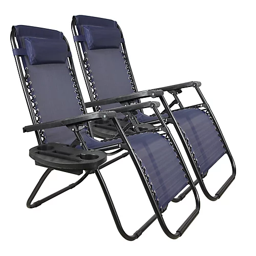 Birchtree Folding Reclining Garden Patio Chair Sun Lounger Recliner Zero Gravity Set Of 2 With Cup Holder Cushion BT-SR03 Blue 2 Birchtree Folding Reclining Garden Patio Chair Sun Lounger Recliner Zero Gravity Set Of 2 With Cup Holder Cushion BT-SR03 Blue - Image 2