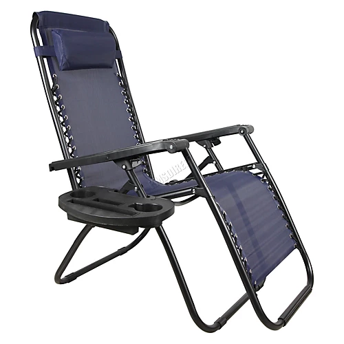 Birchtree Folding Reclining Garden Patio Chair Sun Lounger Recliner Zero Gravity Set Of 2 With Cup Holder Cushion BT-SR03 Blue 4 Birchtree Folding Reclining Garden Patio Chair Sun Lounger Recliner Zero Gravity Set Of 2 With Cup Holder Cushion BT-SR03 Blue - Image 4