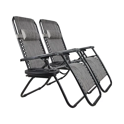 Birchtree Folding Reclining Garden Patio Chair Sun Lounger Recliner Zero Gravity Set Of 2 With Cup Holder Cushion BT-SR03 Grey 2 Birchtree Folding Reclining Garden Patio Chair Sun Lounger Recliner Zero Gravity Set Of 2 With Cup Holder Cushion BT-SR03 Grey - Image 2