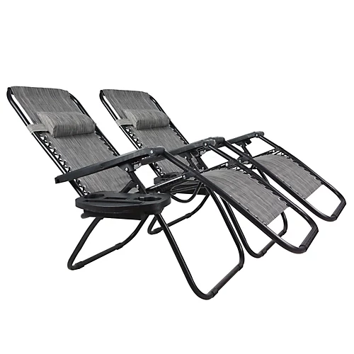Birchtree Folding Reclining Garden Patio Chair Sun Lounger Recliner Zero Gravity Set Of 2 With Cup Holder Cushion BT-SR03 Grey 3 Birchtree Folding Reclining Garden Patio Chair Sun Lounger Recliner Zero Gravity Set Of 2 With Cup Holder Cushion BT-SR03 Grey - Image 3