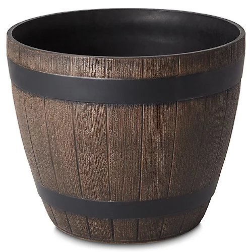 Blooma Lule Wood Effect Plastic Circular Plant Pot (Dia)38cm 1 Blooma Lule Wood Effect Plastic Circular Plant Pot (Dia)38cm