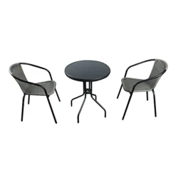 Bolero 2 Seat Grey Rattan Bistro Set Black Glass