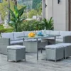 Cairo Rattan Corner Group Garden Furniture Set Outdoor Dining Table Sofa Stool Set, Grey