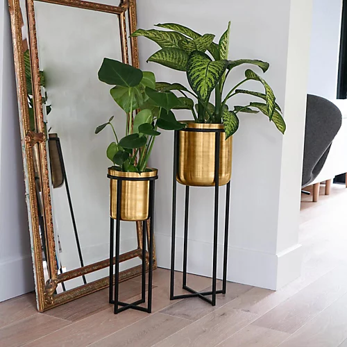 Calla Planter & Stand Black/Antique Gold H58CM D22CM 2 Calla Planter & Stand Black/Antique Gold H58CM D22CM - Image 2
