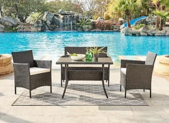 Calla Rattan Garden Furniture Set Conservatory Patio Outdoor Table Chairs Sofa With Optional Bench, Black 4 Piece