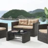 Carmen 4 Piece Outdoor Sofa Rattan Garden Set Loveseat Armchairs Black Topped Coffee Table