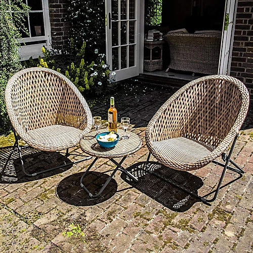 Clay Rattan Bistro Set & Coffee Table - 2 Seat Grey/Brown Patio Garden Furniture 2 Clay Rattan Bistro Set & Coffee Table - 2 Seat Grey/Brown Patio Garden Furniture - Image 2