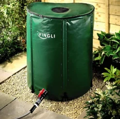 Collapsible Rain Barrel - 50 Gallon Eco Friendly Foldable Water Butt With Overflow Pipe, Leaf Guard, Tap & Valve - H68cm X 58cm