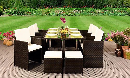 Comfy Living 11 Piece Cube Rattan Dining Set Chocolate 1 Comfy Living 11 Piece Cube Rattan Dining Set Chocolate