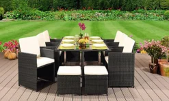 Comfy Living 11 Piece Cube Rattan Dining Set Dark Grey