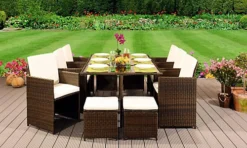 Comfy Living 11 Piece Cube Rattan Dining Set Gold With Cover