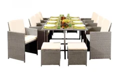 Comfy Living 13 Piece Cube Rattan Dining Set Dark Grey