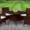 Comfy Living 4 Seater Round Rattan Garden Dining Set In Chocolate With Cover