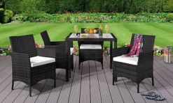 Comfy Living 4 Seater Square Rattan Garden Dining Set In Black With Cover
