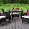 Comfy Living 4 Seater Square Rattan Garden Dining Set In Black