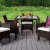 Comfy Living 4 Seater Square Rattan Garden Dining Set In Chocolate