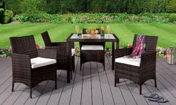 Comfy Living 4 Seater Square Rattan Garden Dining Set In Chocolate