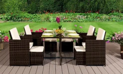 Comfy Living 9 Piece Cube Rattan Dining Set Chocolate With Cover