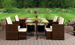 Comfy Living 9 Piece Cube Rattan Dining Set Gold With Cover