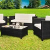 Comfy Living Deluxe 4 Piece Rattan Garden Set With Cover Option In Black