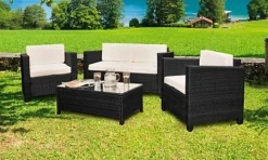 Comfy Living Deluxe 4 Piece Rattan Garden Set With Cover Option In Black