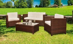 Comfy Living Deluxe 4 Piece Rattan Garden Set With Cover Option In Brown
