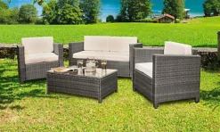 Comfy Living Deluxe 4 Piece Rattan Garden Set With Cover Option In Grey