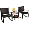 Costway 3 Pieces Bistro Outdoor Set W/ 2 Wicker Rattan Rocking Chairs & 1 Coffee Table