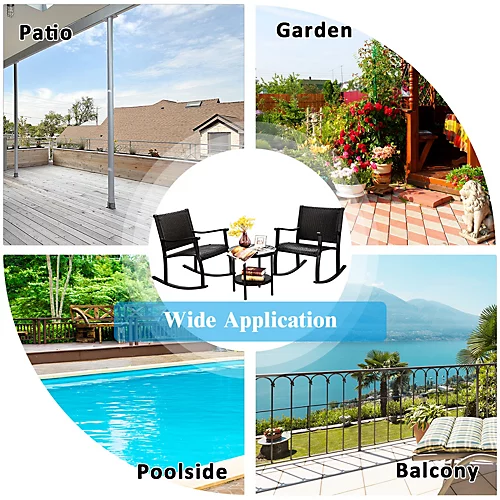 Costway 3 Pieces Bistro Outdoor Set W/ 2 Wicker Rattan Rocking Chairs & 1 Coffee Table 2 Costway 3 Pieces Bistro Outdoor Set W/ 2 Wicker Rattan Rocking Chairs & 1 Coffee Table - Image 2