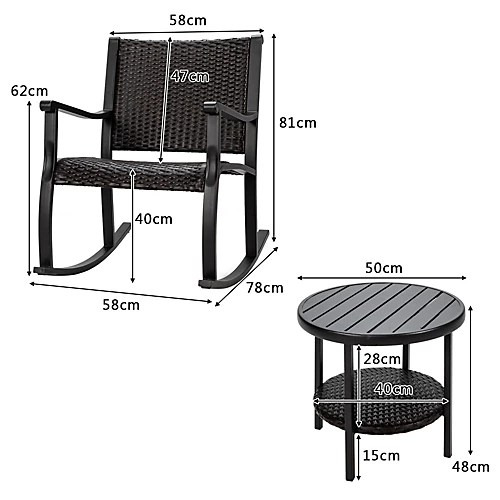 Costway 3 Pieces Bistro Outdoor Set W/ 2 Wicker Rattan Rocking Chairs & 1 Coffee Table 3 Costway 3 Pieces Bistro Outdoor Set W/ 2 Wicker Rattan Rocking Chairs & 1 Coffee Table - Image 3