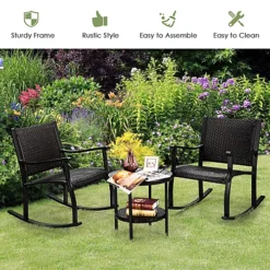 Costway 3 Pieces Bistro Outdoor Set W/ 2 Wicker Rattan Rocking Chairs & 1 Coffee Table 7 Costway 3 Pieces Bistro Outdoor Set W/ 2 Wicker Rattan Rocking Chairs & 1 Coffee Table -Outsunny Garden Zone costway 3 pieces bistro outdoor set w 2 wicker rattan rocking chairs 1 coffee table9984709897448 04c MP