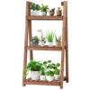 Costway 3-Tier Folding Flower Stand Rack Wooden Flower Pot Shelf Portable Plant Stand Organizer Staircase Display Shelves