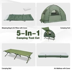 Costway 5-In-1 Single Camping Cot Tent Folding Portable Elevated Tent W/ Air Mattres 7 Costway 5-In-1 Single Camping Cot Tent Folding Portable Elevated Tent W/ Air Mattres -Outsunny Garden Zone costway 5 in 1 single camping cot tent folding portable elevated tent w air mattres6085649677312 04c MP