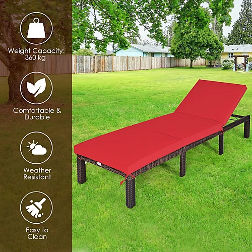 Costway 6 Positions Adjustable Rattan Sun Lounger With Cushion 3 Costway 6 Positions Adjustable Rattan Sun Lounger With Cushion - Image 3